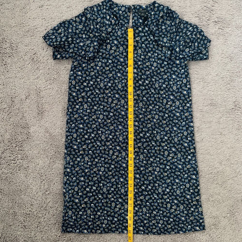 Ann Taylor Dress Petite Size XSP Black Ditsy Floral Petal Sleeve - Picture 6 of 6